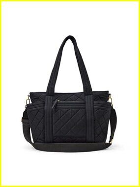 Quilted Cotton Tote Handbag with Padded Handles and Crossbody Strap